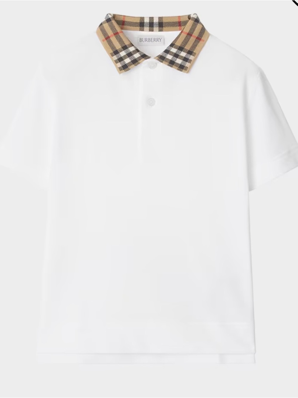 Burberry White Kids Polo with Signature Check Collar